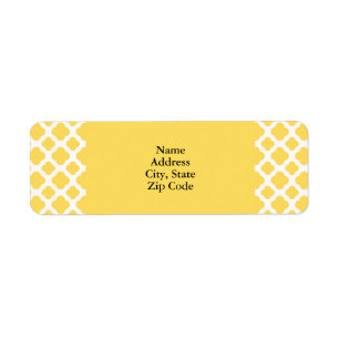 Lemon Yellow and White Quatrefoil Pattern Return Address Label