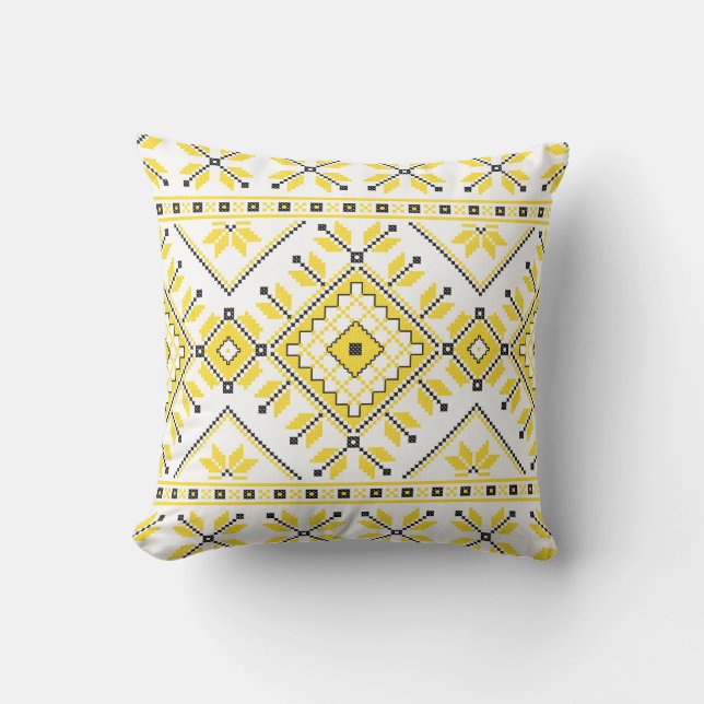Lemon Yellow Aztec Tribal Ethnic Geometric Pattern Cushion (Front)