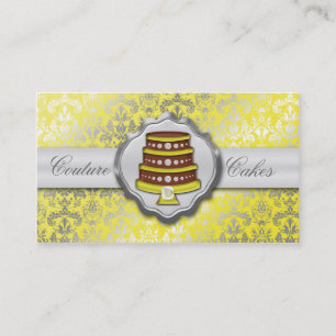 Lemon Yellow Cake Couture Glitzy Damask Cake Baker Business Card