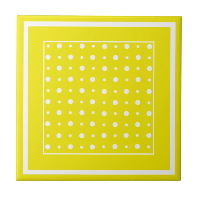 Lemon Yellow Ceramic Tile, White Polka Dots Ceramic Tile (Front)