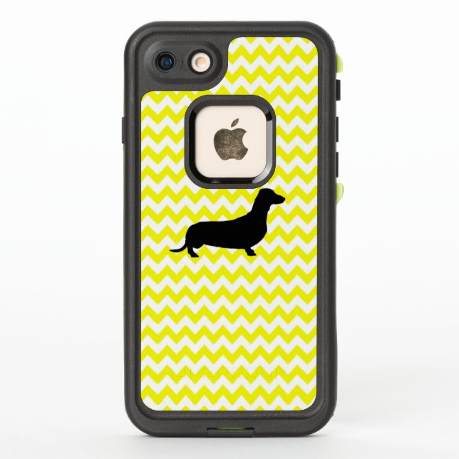 Lemon Yellow Chevron With Dachshund LifeProof iPhone Case (Back)