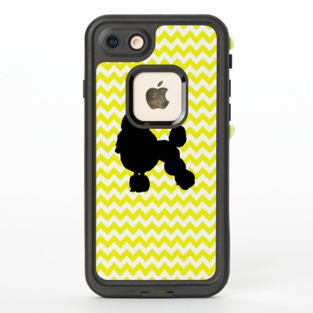 Lemon Yellow Chevron With Poodle LifeProof iPhone Case (Back)