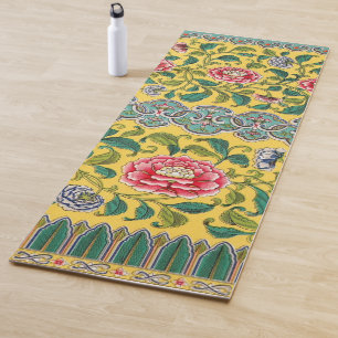 Lemon Yellow Chinese Decorative with Pink Lotus  Yoga Mat