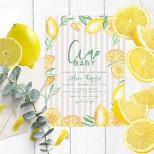 Lemon Yellow Citrus Retro Modern Baby Shower Invitation