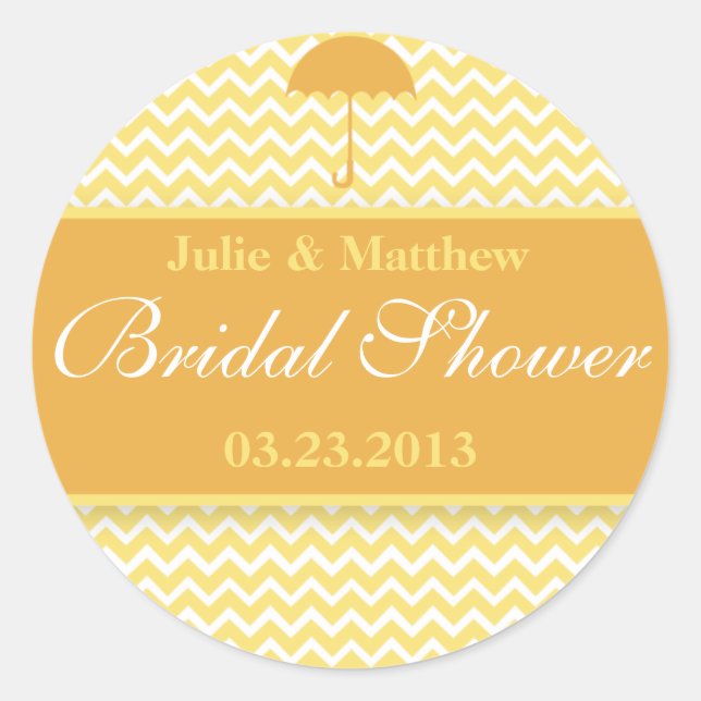 Lemon Yellow Classy Chevron Bridal Shower Sticker (Front)