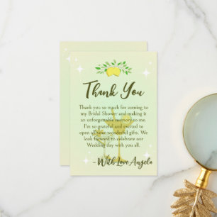 Lemon Yellow Cocktail Party Bridal Shower  Thank You Card