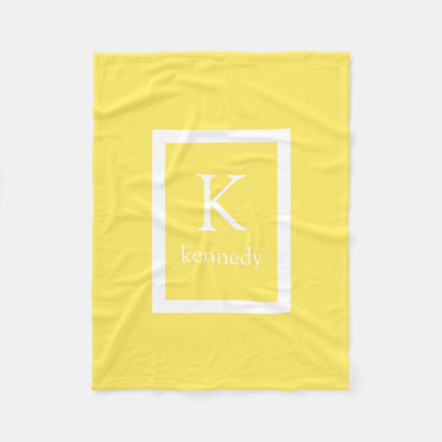 Lemon Yellow Custom Monogram Name Fleece Blanket (Front)