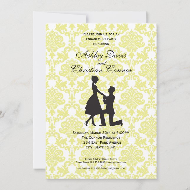 Lemon Yellow Damask Invitations (Front)
