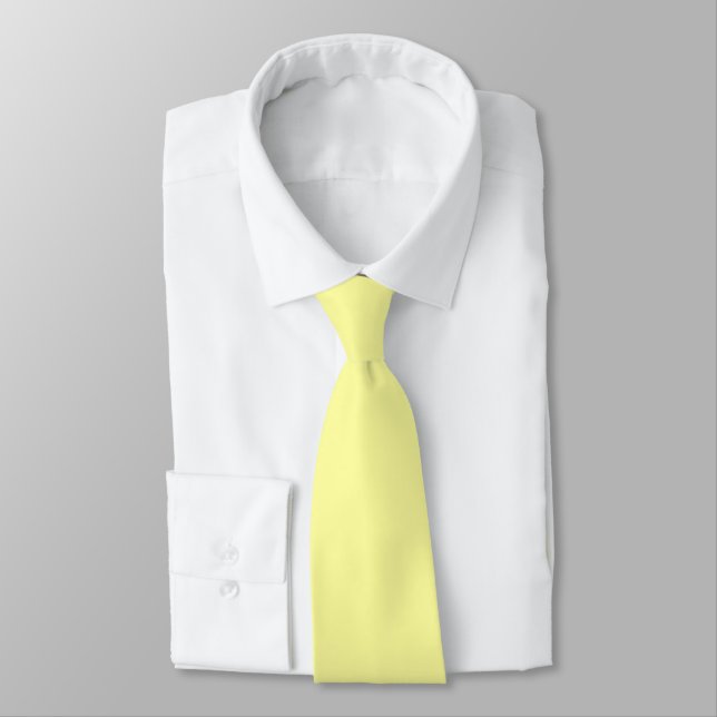 Lemon Yellow FFFF9F Solid Colour Design Tie (Tied)