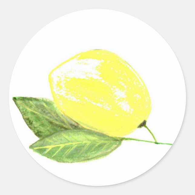 Lemon yellow fruit Watercolor Citrus Summer Classic Round Sticker (Front)