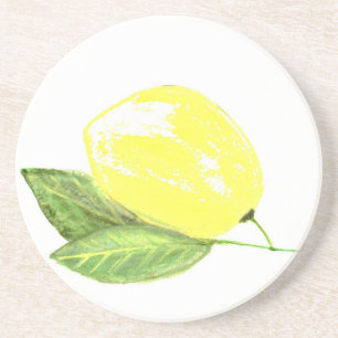 Lemon yellow fruit Watercolor Citrus Summer Coaster
