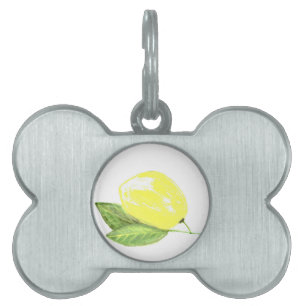 Lemon yellow fruit Watercolor citrus summer Pet ID Tag