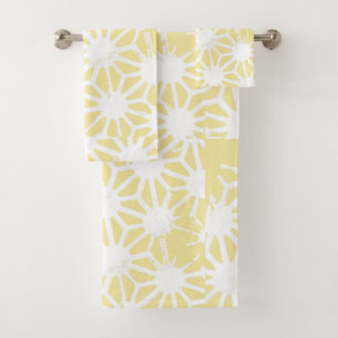 Lemon yellow geometric pattern bath towel set