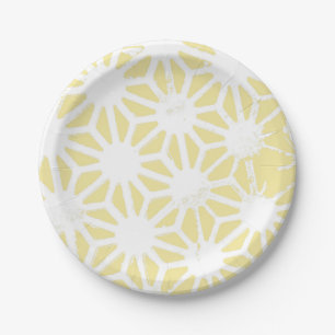 Lemon yellow geometric pattern paper plate
