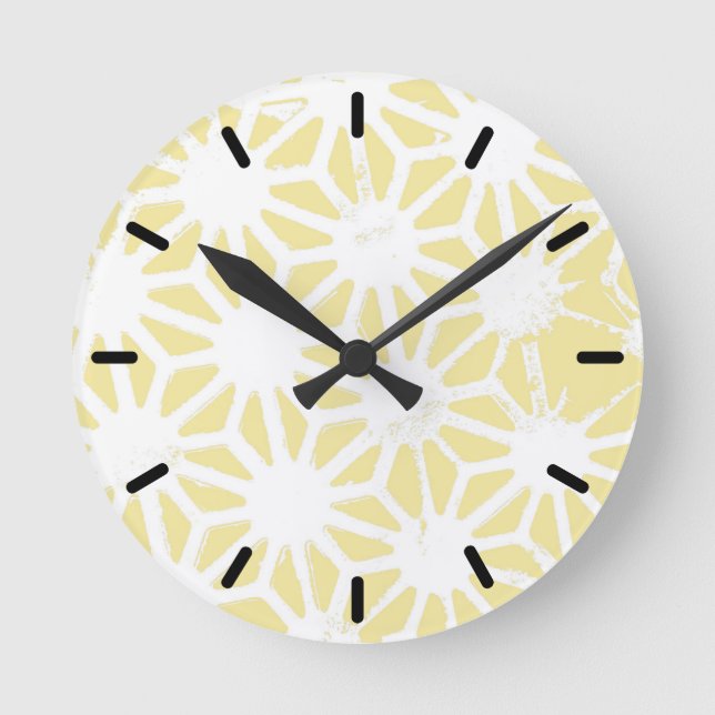 Lemon yellow geometric pattern round clock (Front)