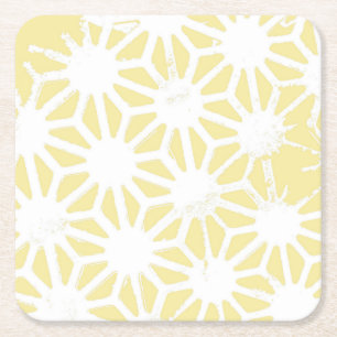 Lemon yellow geometric pattern square paper coaster