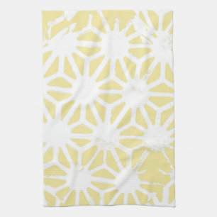 Lemon yellow geometric pattern tea towel