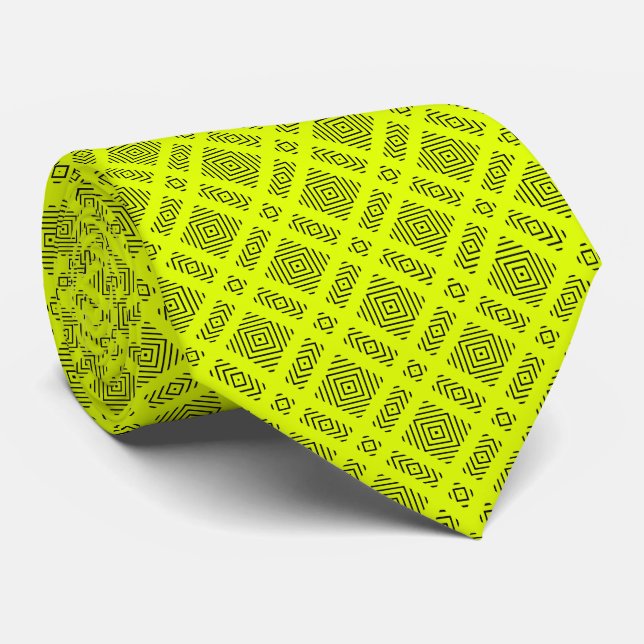 Lemon yellow geometric pattern tie (Rolled)