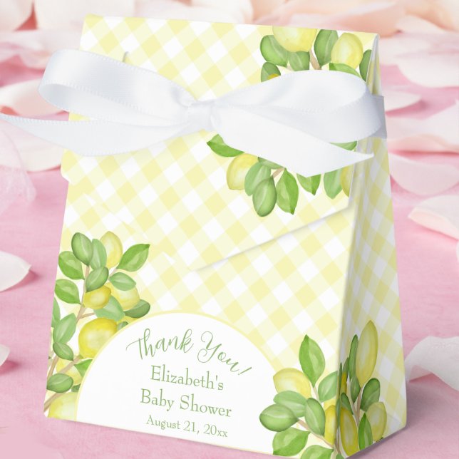 Lemon Yellow Gingham Baby Shower Favour Boxes (Creator Uploaded)