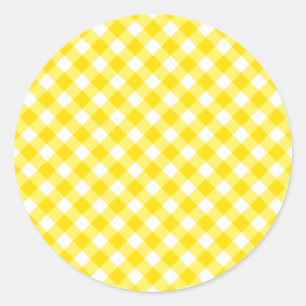 Lemon Yellow Gingham Pattern Classic Round Sticker