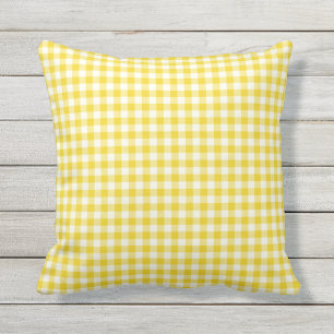 Lemon Yellow Gingham Pattern Outdoor Pillows