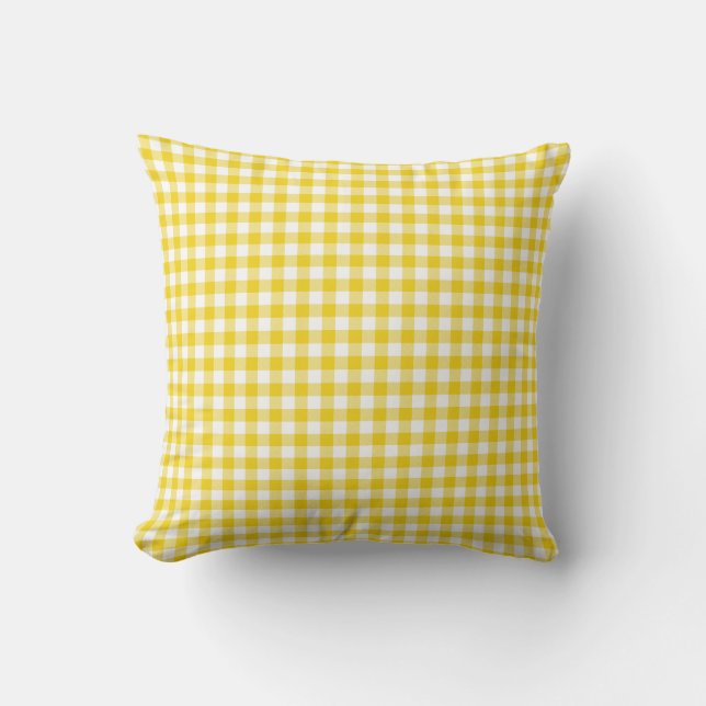 Lemon Yellow Gingham Pattern Throw Pillow (Front)