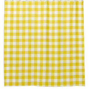Lemon Yellow Gingham Shower Curtains