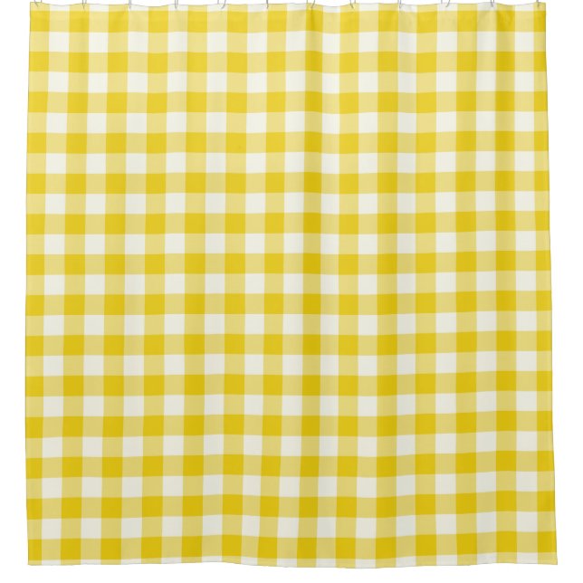 Lemon Yellow Gingham Shower Curtains (Front)