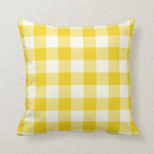 Lemon Yellow Gingham Throw Pillow