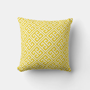 Lemon Yellow Greek Key Pattern Cushion