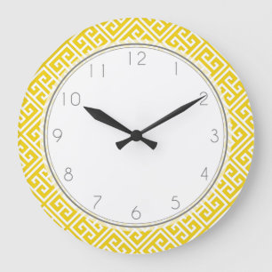 Lemon Yellow Greek Key Pattern Large Clock