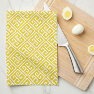 Lemon Yellow Greek Key Pattern Tea Towel
