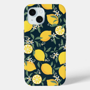 Lemon Yellow Leaf Pattern iPhone 15 Case