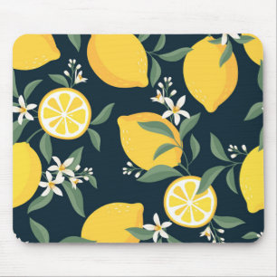 Lemon Yellow Leaf Pattern Mouse Pad