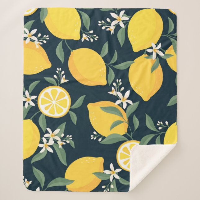 Lemon Yellow Leaf Pattern Sherpa Blanket (Front)