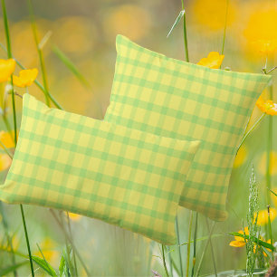 Lemon Yellow Lime Green Rustic Plaid Check Lumbar Cushion