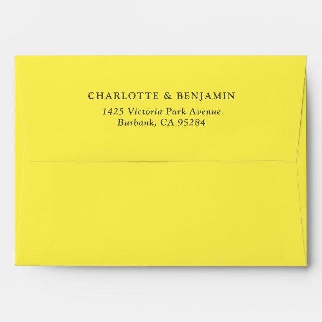 Lemon Yellow Modern Custom Wedding 5.25x7.25 Envelope (Back (Top Flap))