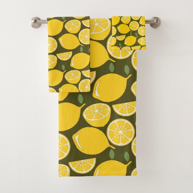 Lemon Yellow Modern Fun Cute Bath Towel Set (Insitu)