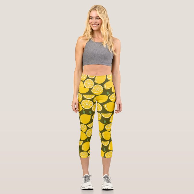 Lemon Yellow Modern Fun Cute Capri Leggings (Front)