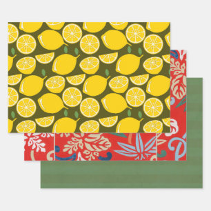 Lemon Yellow Modern Fun Cute Wrapping Paper Sheet