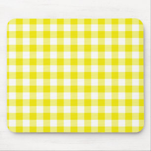 Lemon Yellow Mousepad, Check Gingham Pattern Mouse Pad