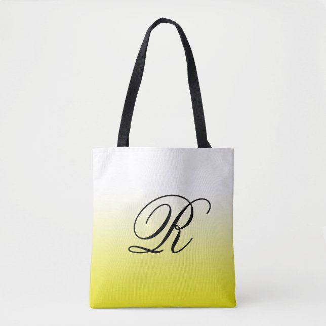 Lemon Yellow Ombre Over Any Colour with Monogram Tote Bag (Front)