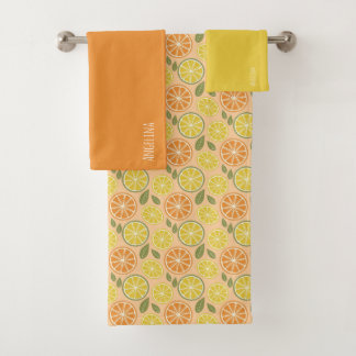 Lemon yellow orange  Pattern white name Bath Towel Set
