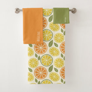 Lemon yellow orange Pattern white name Bath Towel Set