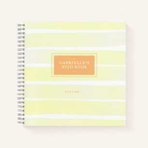 Lemon Yellow Orange Watercolor Stripe Personalised Notebook