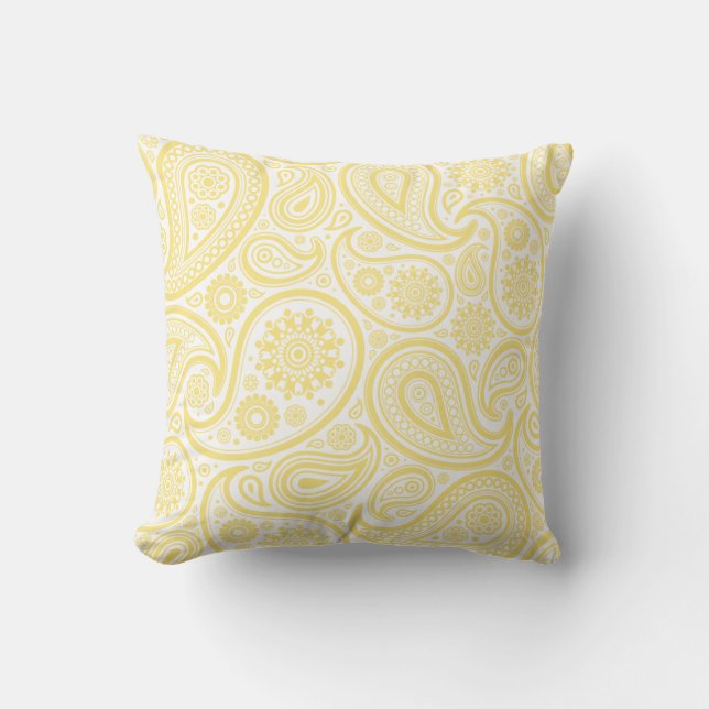 Lemon Yellow Paisley Floral Pillow (Front)