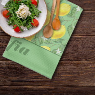 Lemon yellow pattern custom name green tea towel