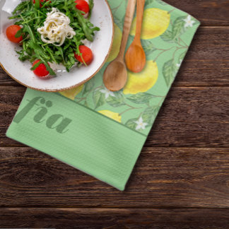 Lemon yellow pattern custom name green tea towel