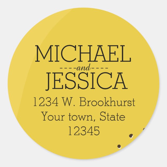 Lemon Yellow Personalised name and address Classic Round Sticker (Front)
