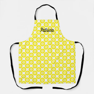 Lemon Yellow Polka Dots Custom Name Colorful Cute Apron